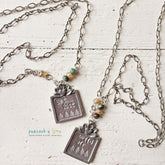 Get Lost or Wild Air pewter handstamped nature pendant necklaces - Peacock & Lime