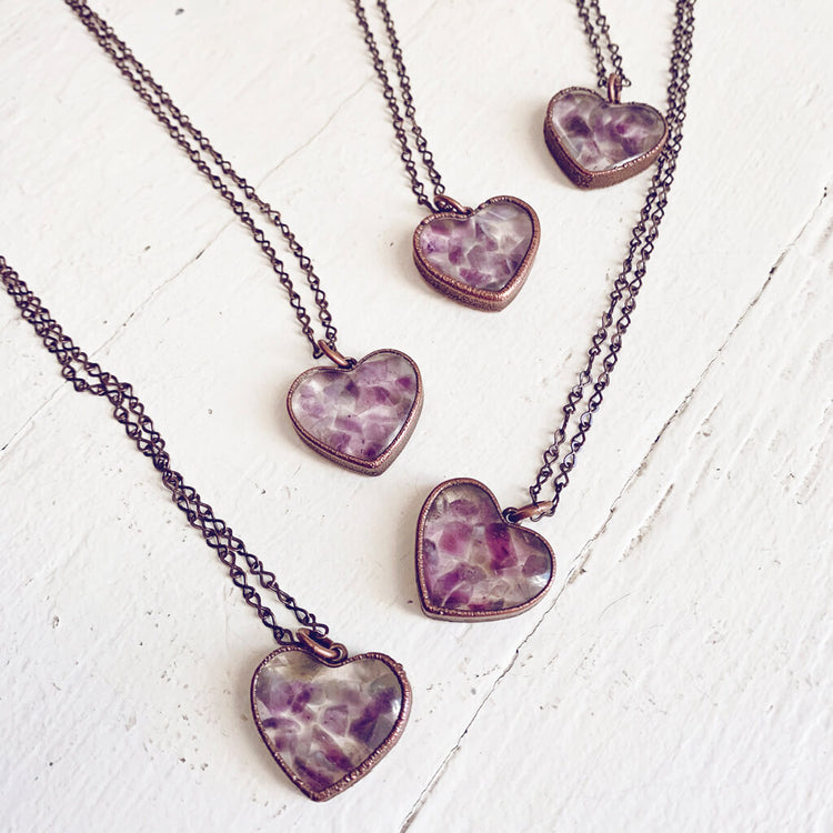 wild at heart // copper electroformed amethyst chip heart pendant necklace by Peacock & Lime