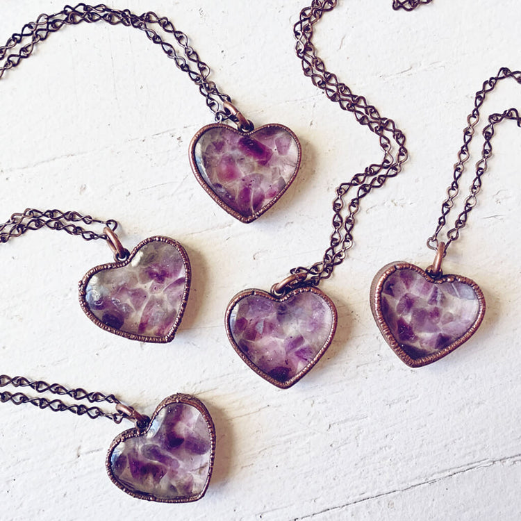 wild at heart // copper electroformed amethyst chip heart pendant necklace by Peacock & Lime