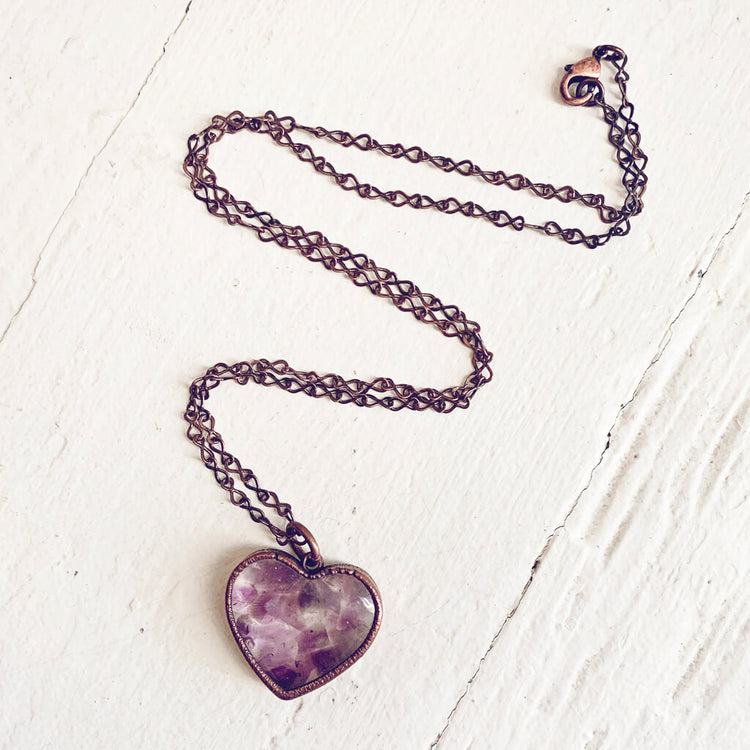 wild at heart // copper electroformed amethyst chip heart pendant necklace by Peacock & Lime