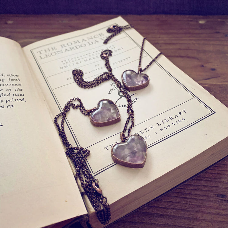 wild at heart // copper electroformed amethyst chip heart pendant necklace by Peacock & Lime