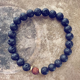 yin and yang // camel agate, lava rock and hematite bead bracelet - Peacock & Lime