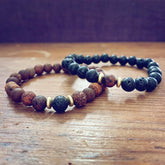 yin and yang // camel agate, lava rock and hematite bead bracelet set - Peacock & Lime
