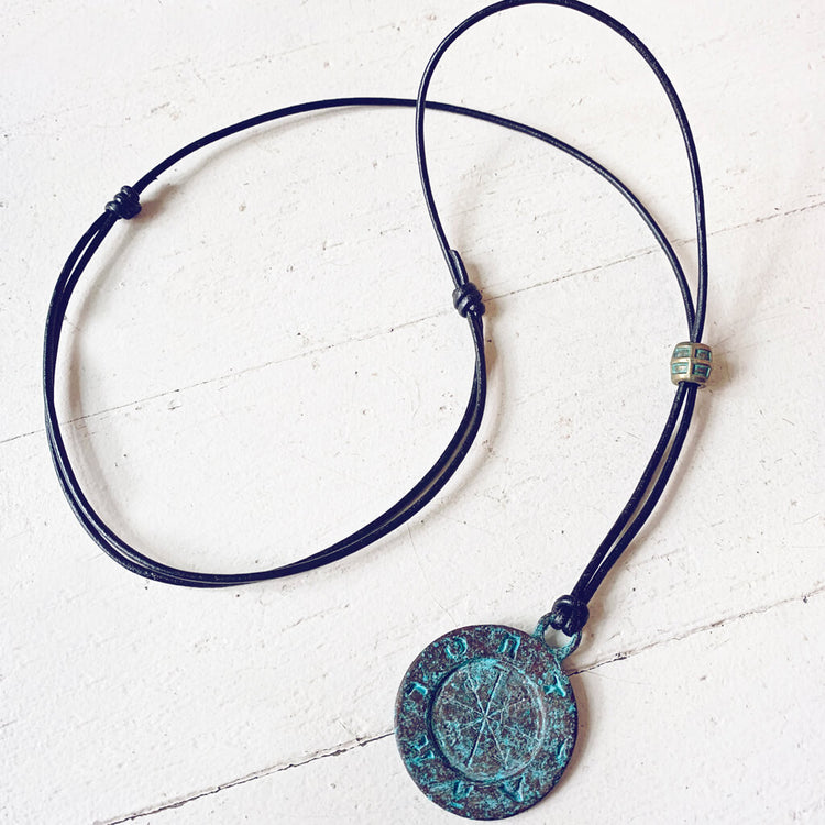 ancient path - men's medallion leather necklace by Peacock and Lime