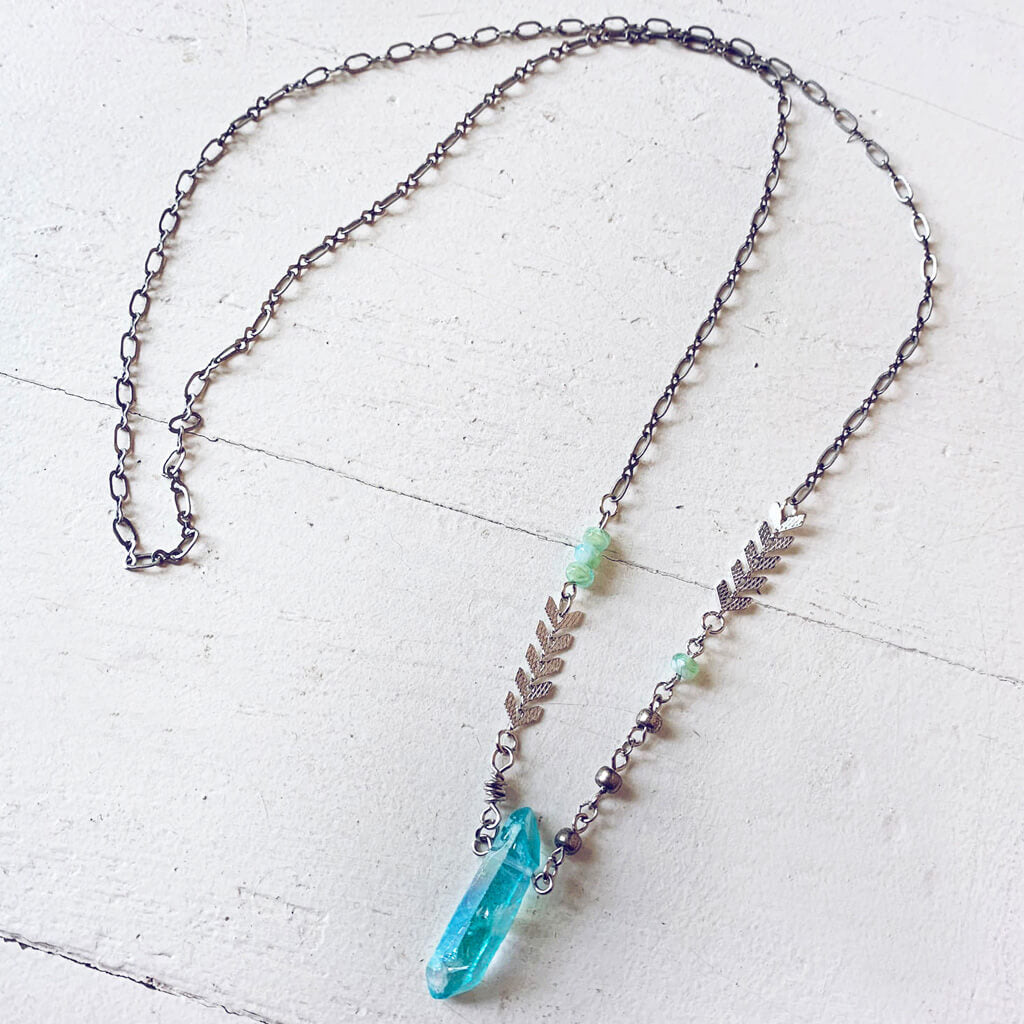 Blue Kyanite & Amethyst Crystal Gold Necklace – Mayan Rose