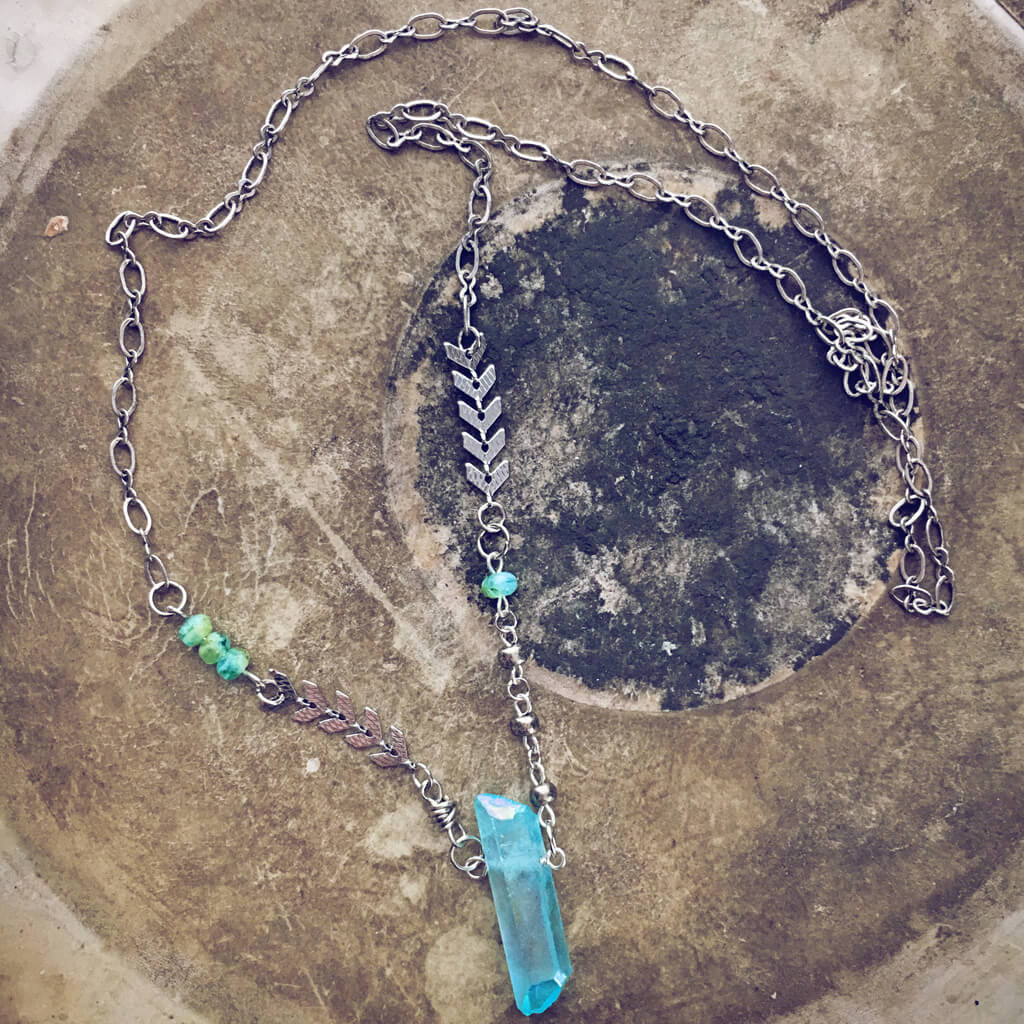 aqua aura // blue quartz crystal pendant necklace by Peacock & Lime