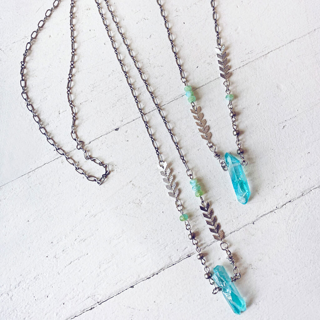 aqua aura // blue quartz crystal pendant necklaces by Peacock & Lime