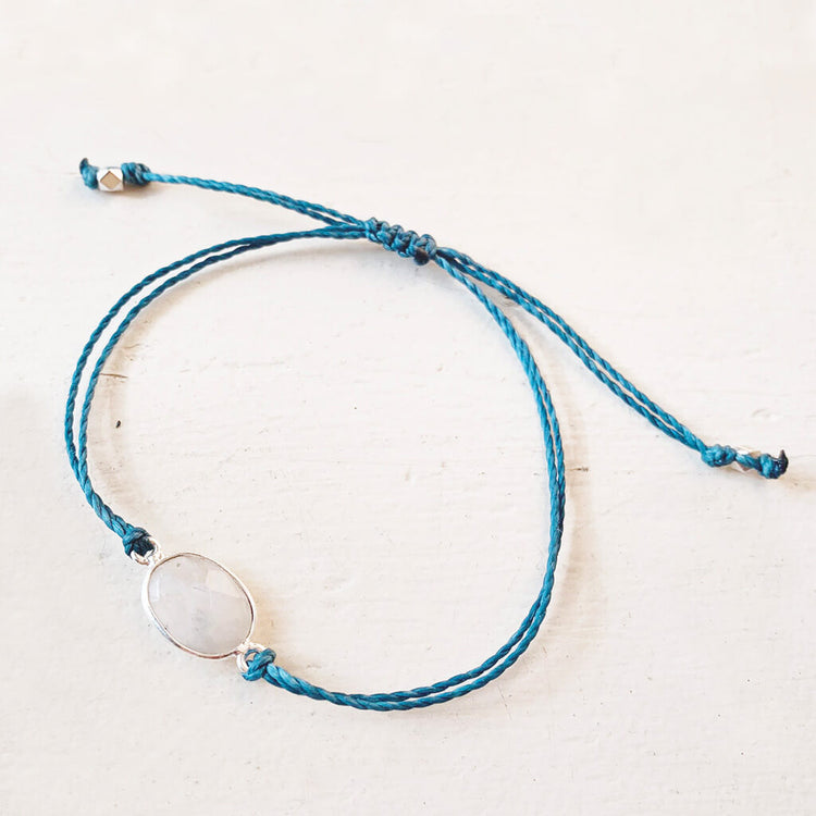 beach break moonstone // adjustable cord surf beach bracelet by Peacock & Lime