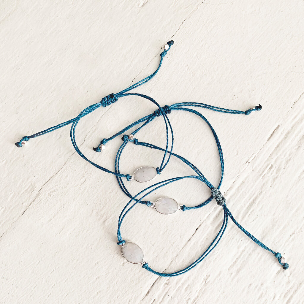 beach break moonstone // adjustable cord surf beach bracelets by Peacock & Lime