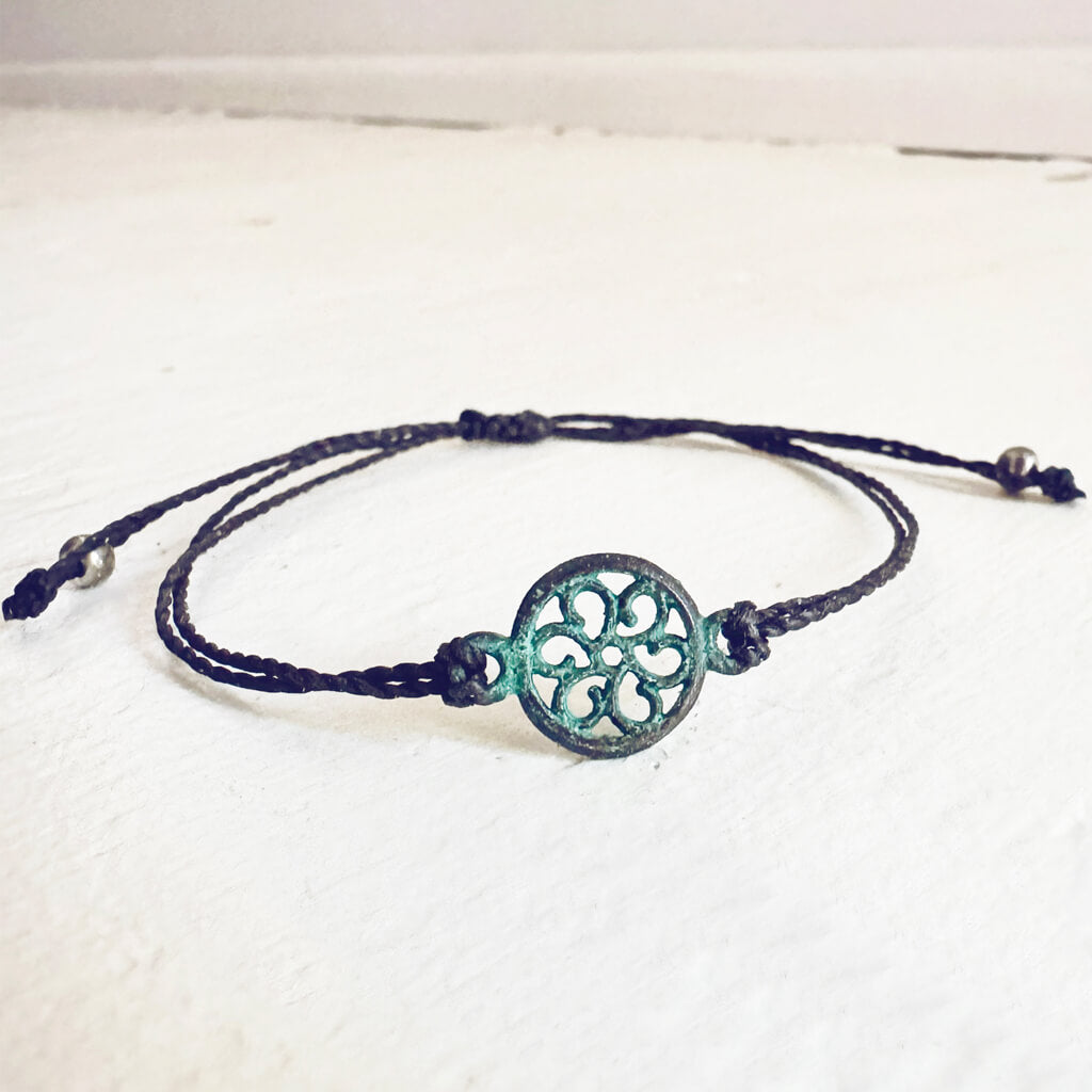 beach break flower // adjustable cord surf beach bracelet - patina by Peacock & Lime