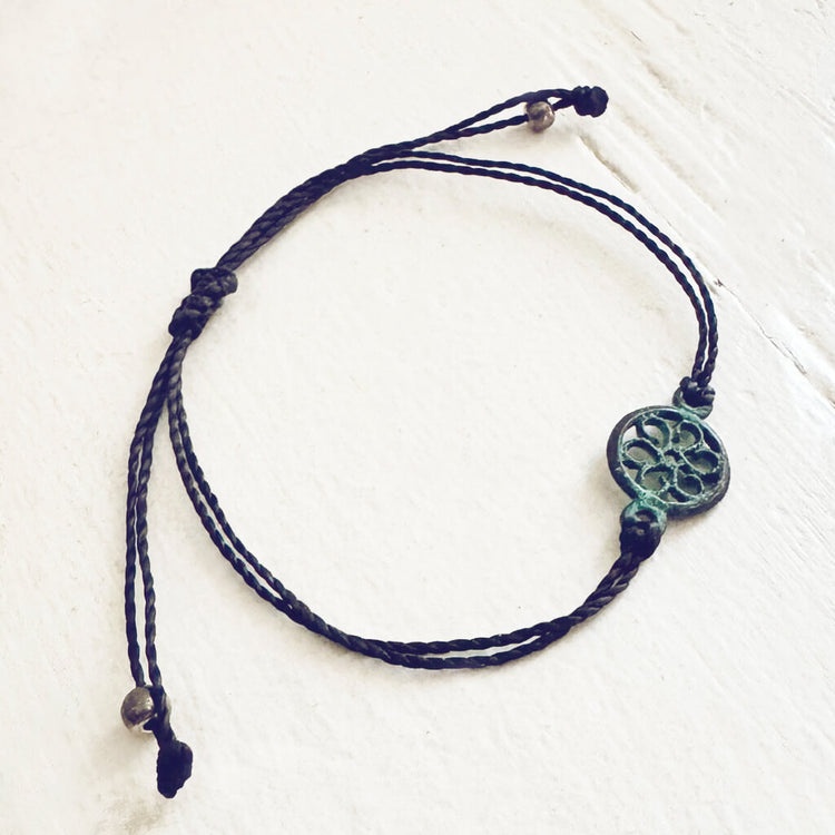 beach break flower // adjustable cord surf beach bracelet - patina by Peacock & Lime