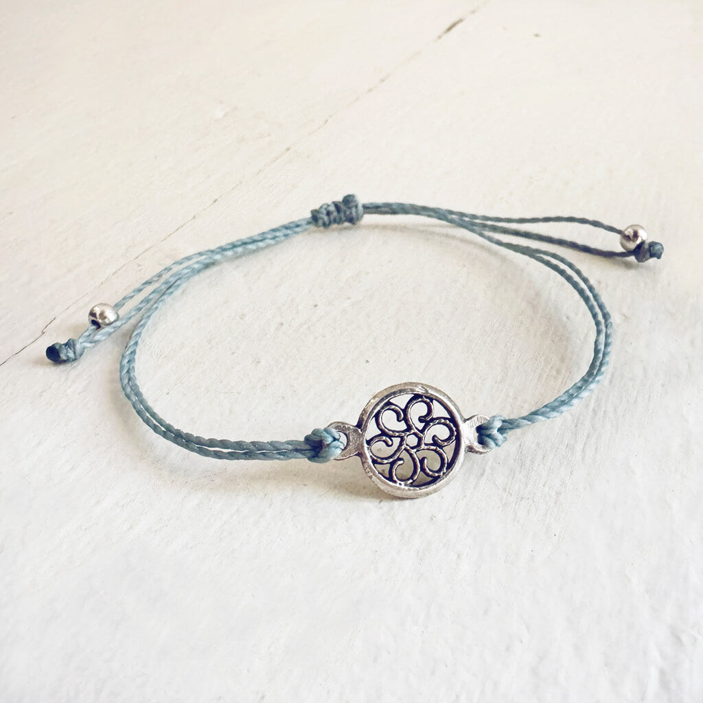 beach break flower // adjustable cord surf beach bracelet - silver by Peacock & Lime