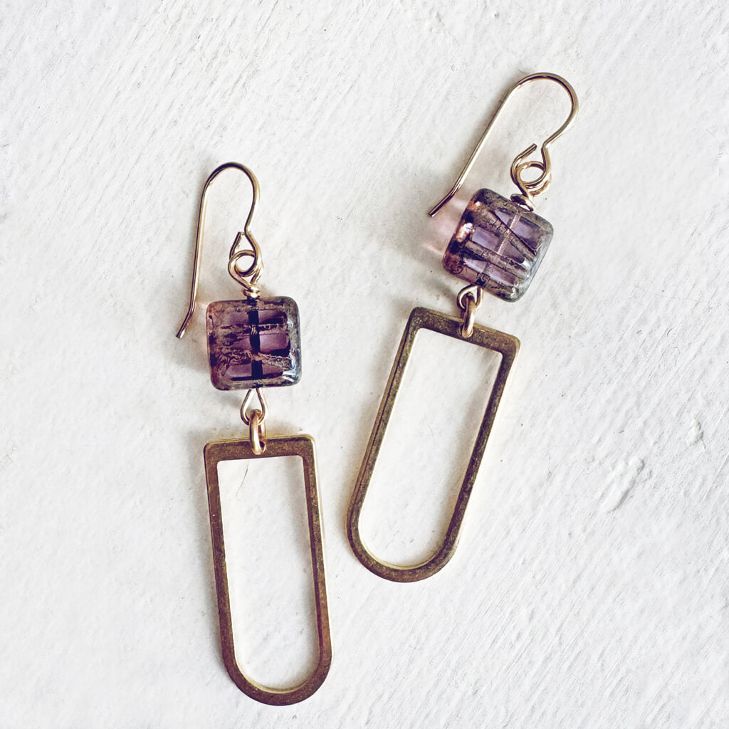 carved grape // czech glass and brass dangle earrings by Peacock and Lime