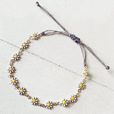 daisy chain // enamel flower and waxed cord adjustable anklet by Peacock and Lime