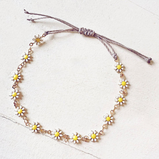 daisy chain // enamel flower and waxed cord adjustable anklet