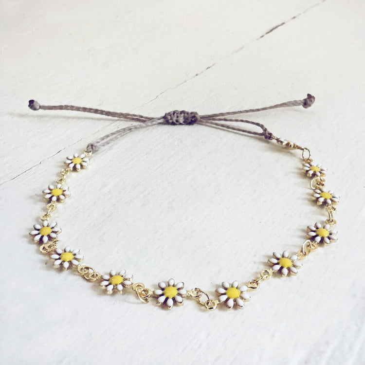 daisy chain // enamel flower and waxed cord adjustable anklet by Peacock and Lime