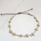 daisy chain // enamel flower and waxed cord adjustable anklet by Peacock and Lime