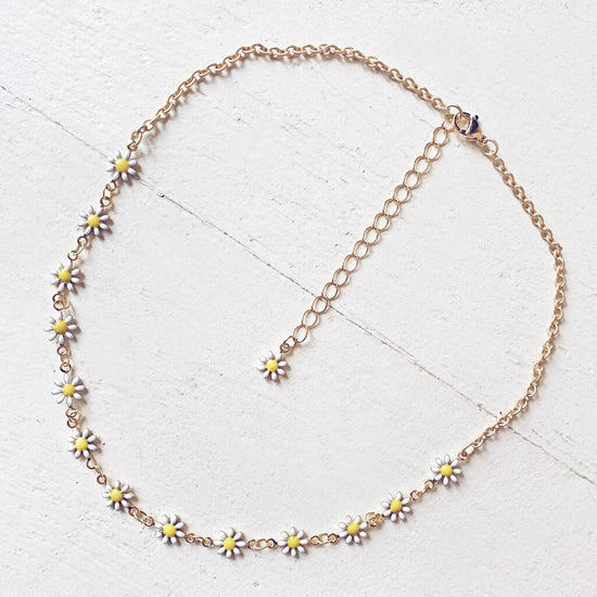 daisy chain choker //  white & yellow enamel flower necklace / wrap bracelet by Peacock & Lime