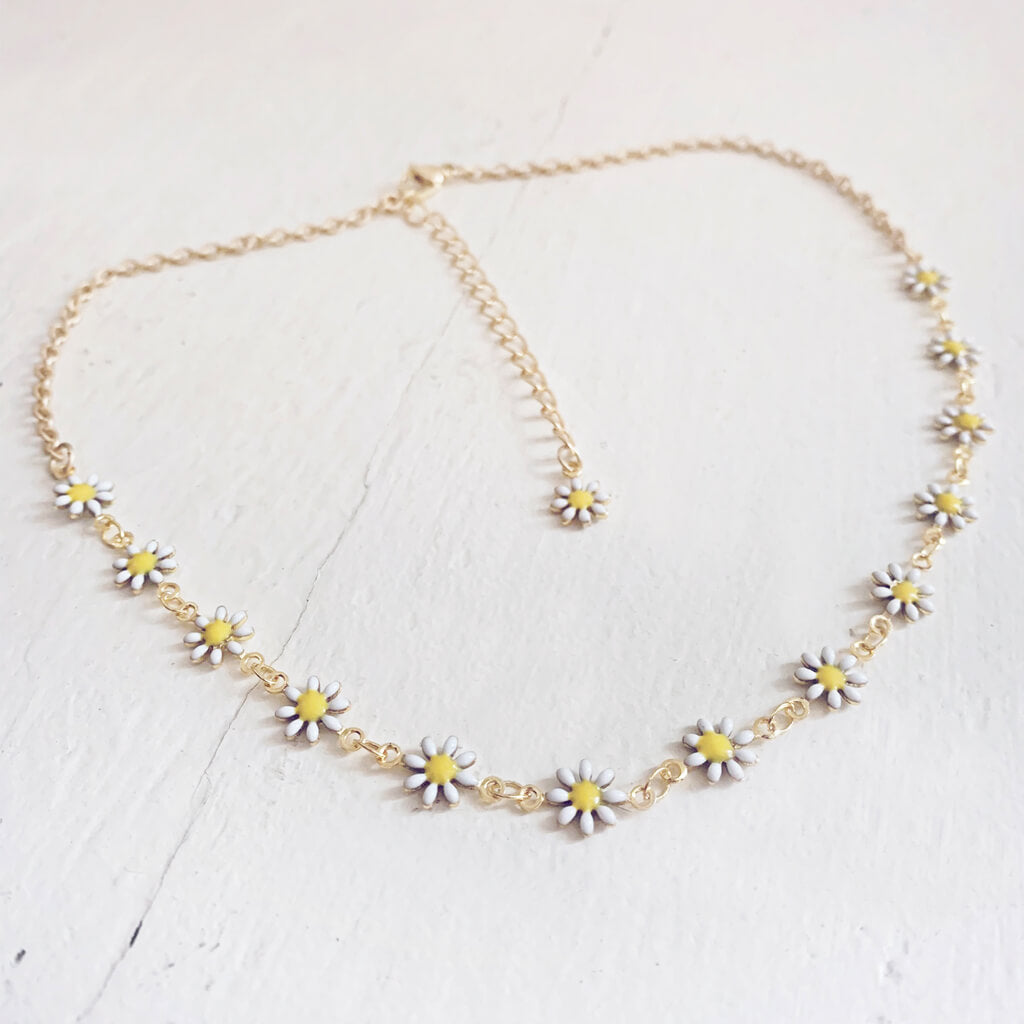 daisy chain choker //  white & yellow enamel flower necklace / wrap bracelet by Peacock & Lime