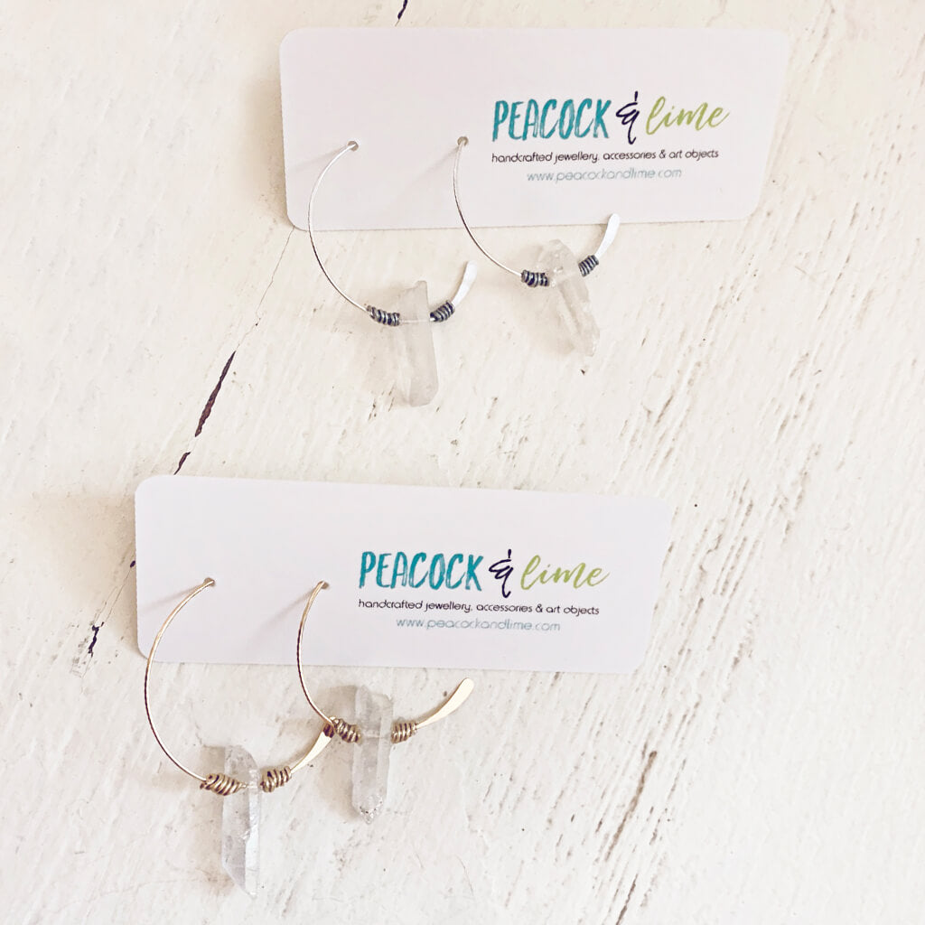 ethereal // angel aura crystal sterling silver or 14kt gold-filled open hoop earrings by Peacock and Lime