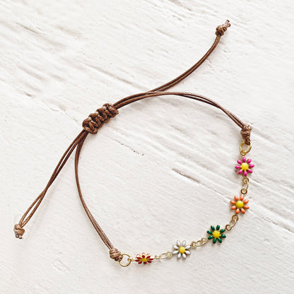flower child // multi color enamel daisy flower chain and adjustable cord bracelet by Peacock & Lime