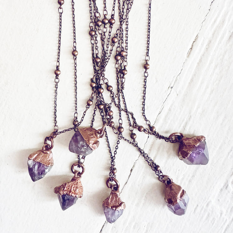 gem // tiny copper electroformed amethyst pendant necklaces by Peacock and Lime