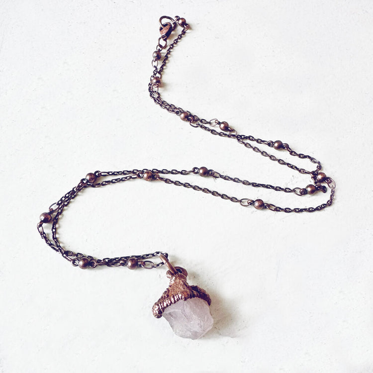gem // tiny copper electroformed rose quartz pendant necklace by Peacock and Lime