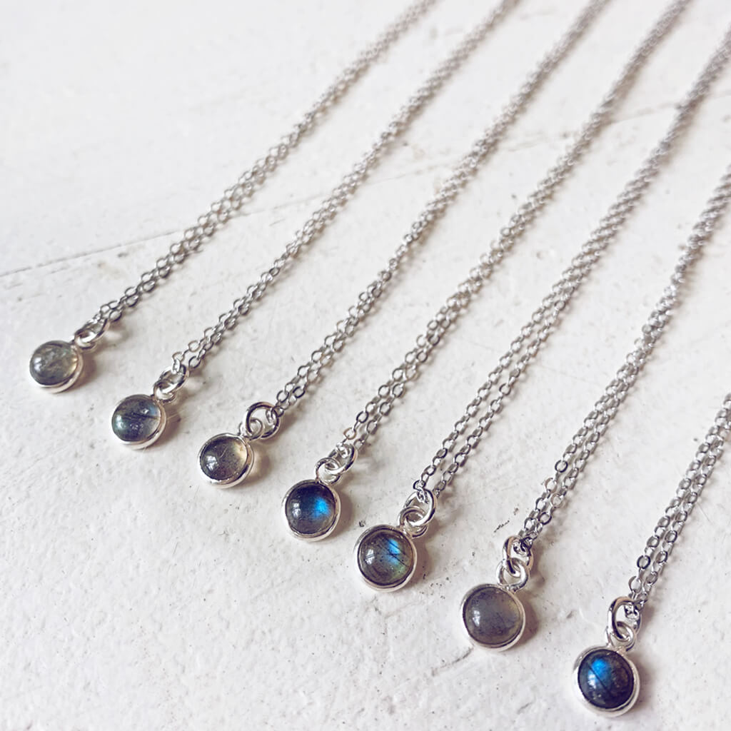 itty bitty dark Luna // labradorite & sterling silver necklaces by Peacock & Lime