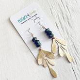 leaf // african turquoise and brass leaf earrings by Peacock & Lime