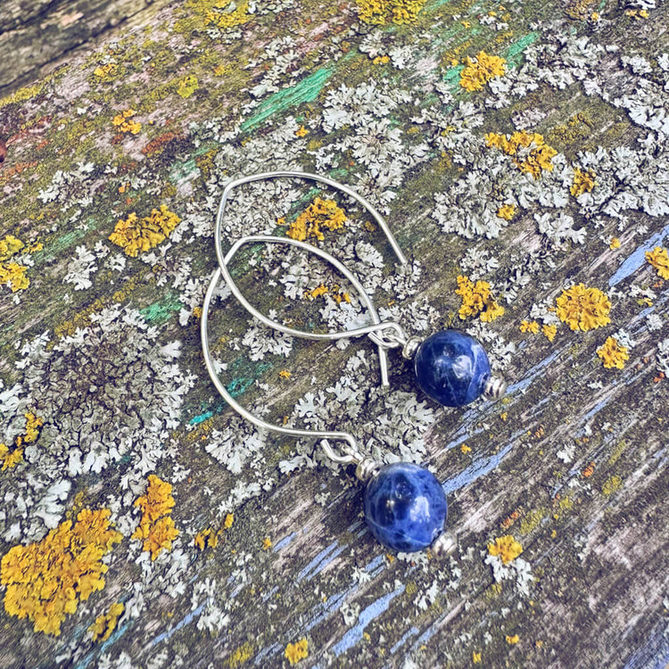 marquise // sodalite semi-precious gemstone and silver earrings by Peacock & Lime