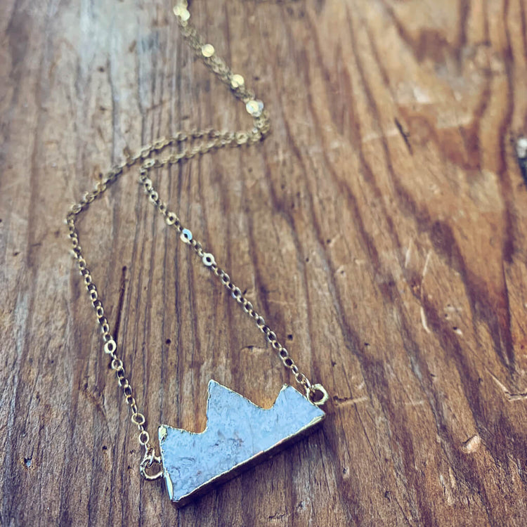 mountain peaks // gold electroformed agate slice pendant necklace - Peacock & Lime