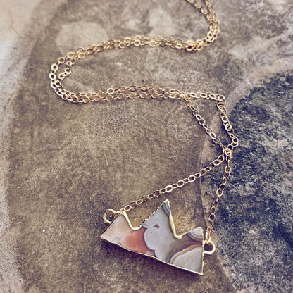 mountain peaks // gold electroformed agate slice pendant necklace - Peacock & Lime
