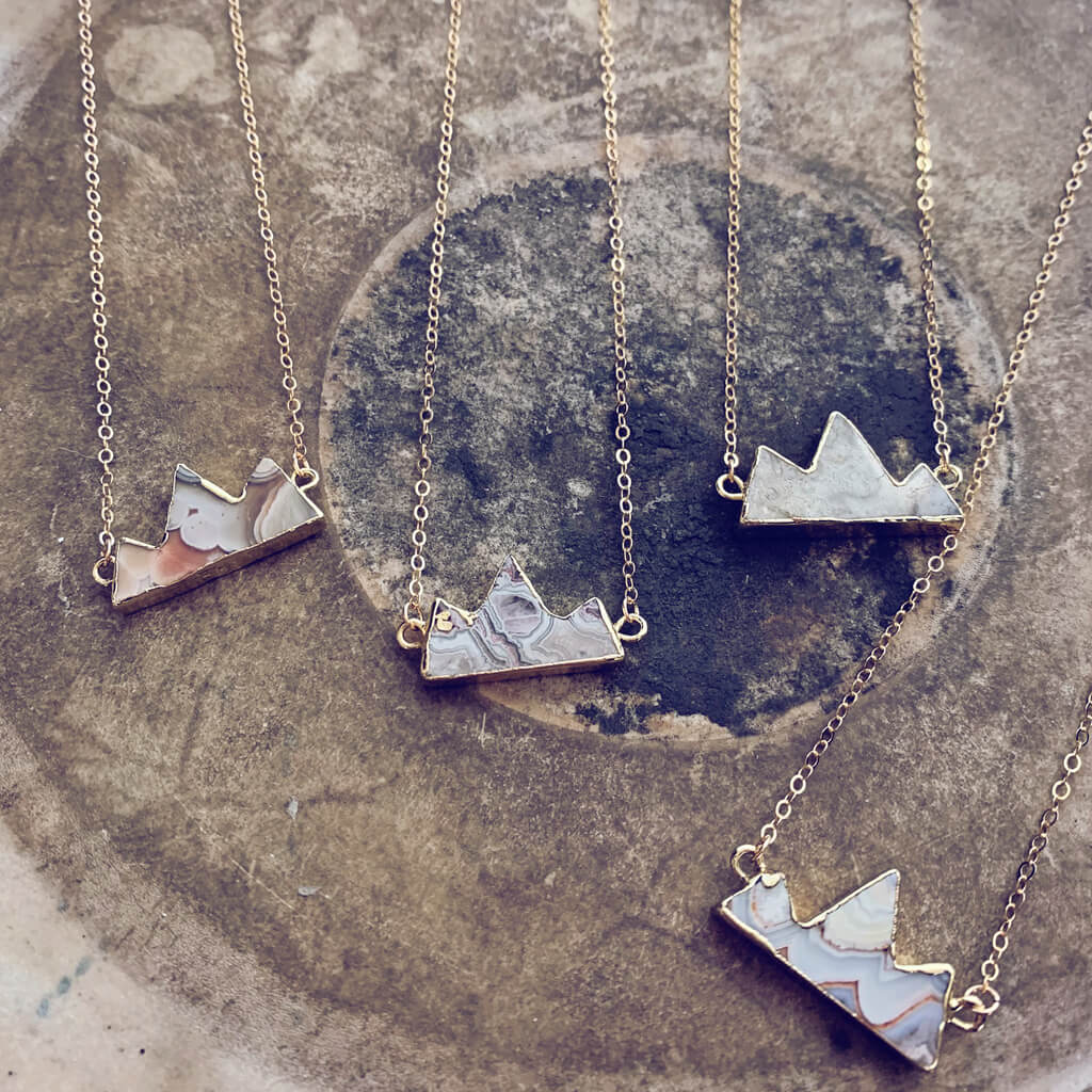 mountain peaks // gold electroformed agate slice pendant necklaces by Peacock & Lime