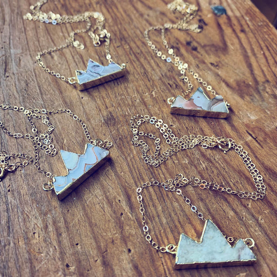 mountain peaks // gold electroformed agate slice pendant necklaces - Peacock & Lime