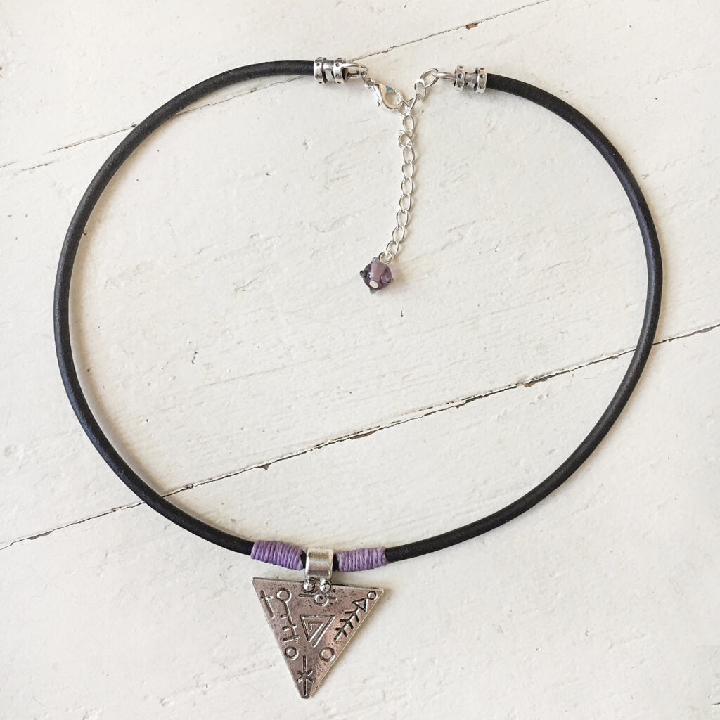 mystic triangle // leather choker necklace - lavender - Peacock & Lime