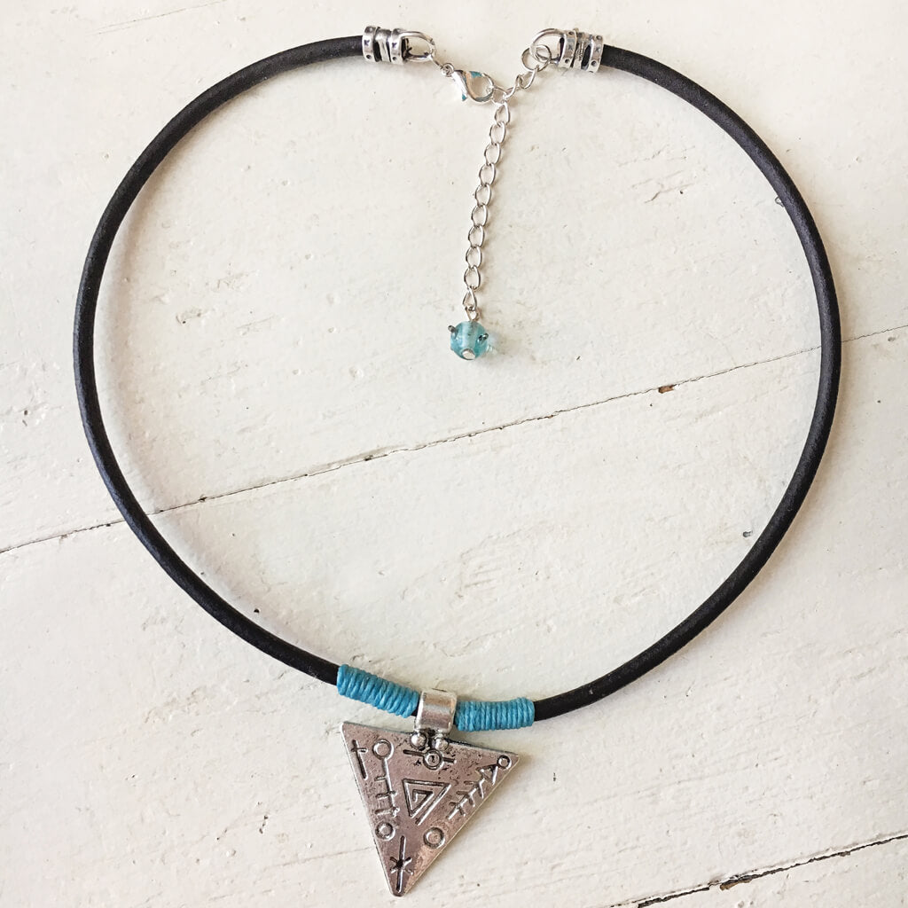 Triangle Turquoise Focal and Braided Leather Choker Pendant/Necklace newest