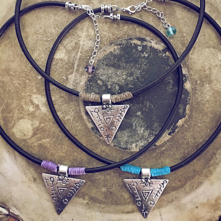 mystic triangle // leather choker necklaces - Peacock & Lime