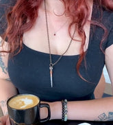 relic antique coffin nail necklace worn on model