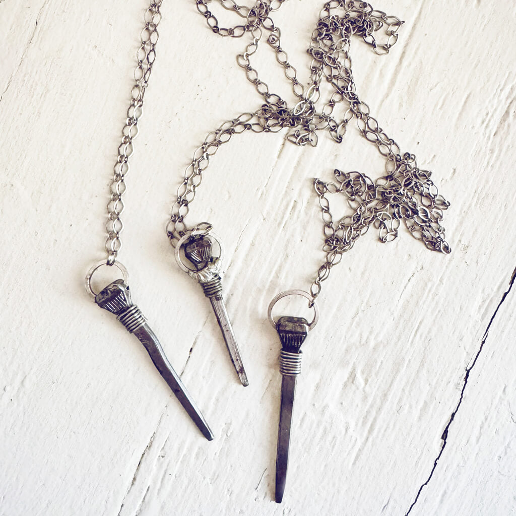 relic // antique coffin nail necklace with silver by Peacock & Lime