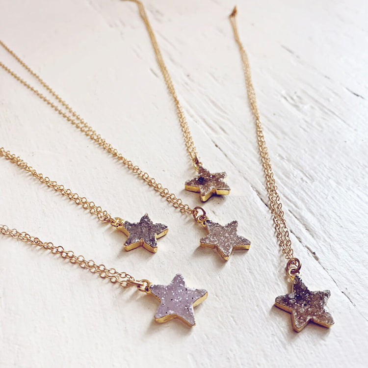 shooting star // simple druzy star pendant necklaces by Peacock & Lime