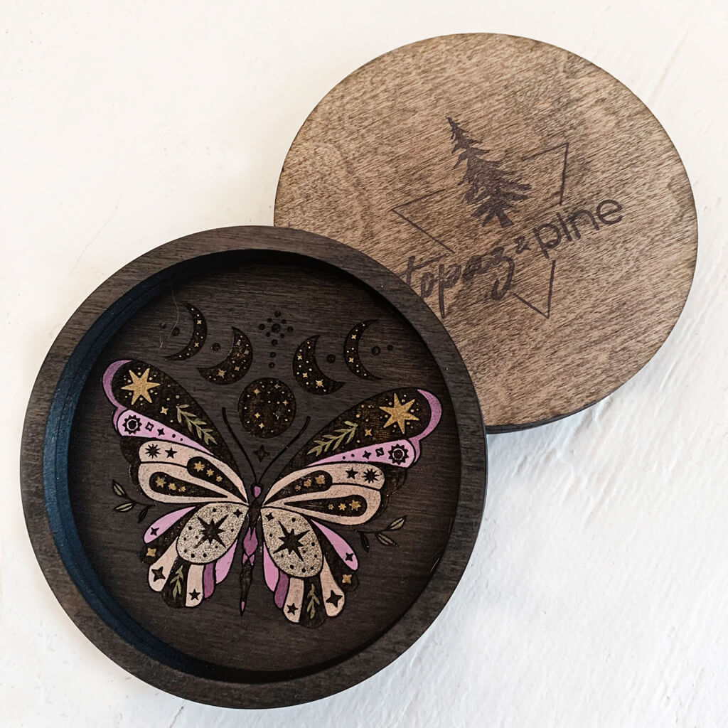sky above // wooden jewelry trinket dish butterfly - ebony