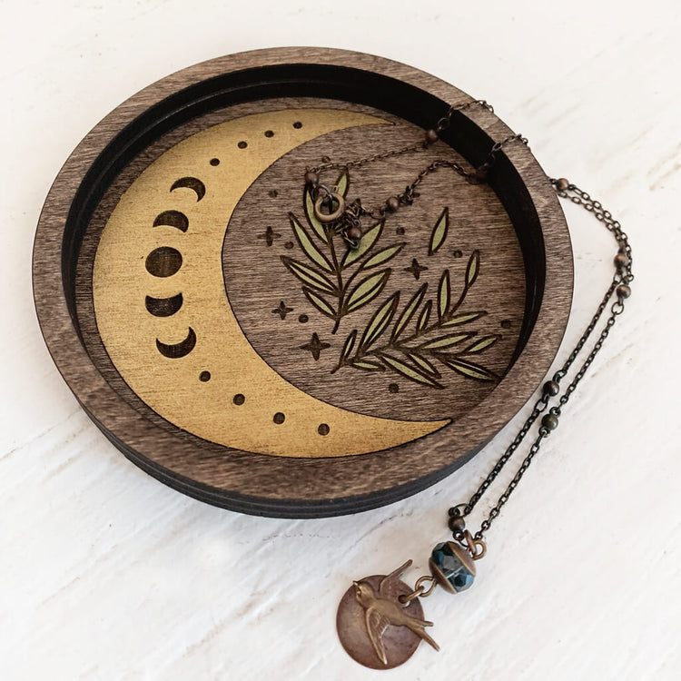 sky above // wooden jewelry trinket dish crescent moon - dark walnut