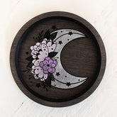 sky above // wooden jewelry trinket dish crescent moon with flowers - ebony