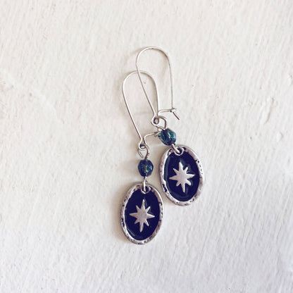 stargazer // enamel and brass oval starburst earrings - silver plated - by Peacock and Lime