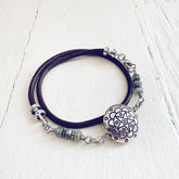 star mandala // silver plated puffed coin & glass bead leather wrap bracelet by Peacock & Lime