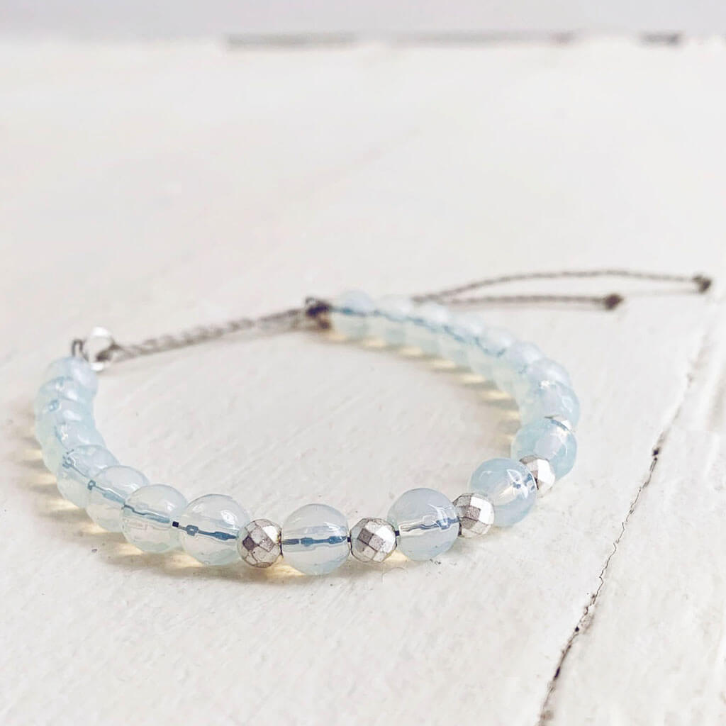 White Opalite Beaded Crystal Bracelet