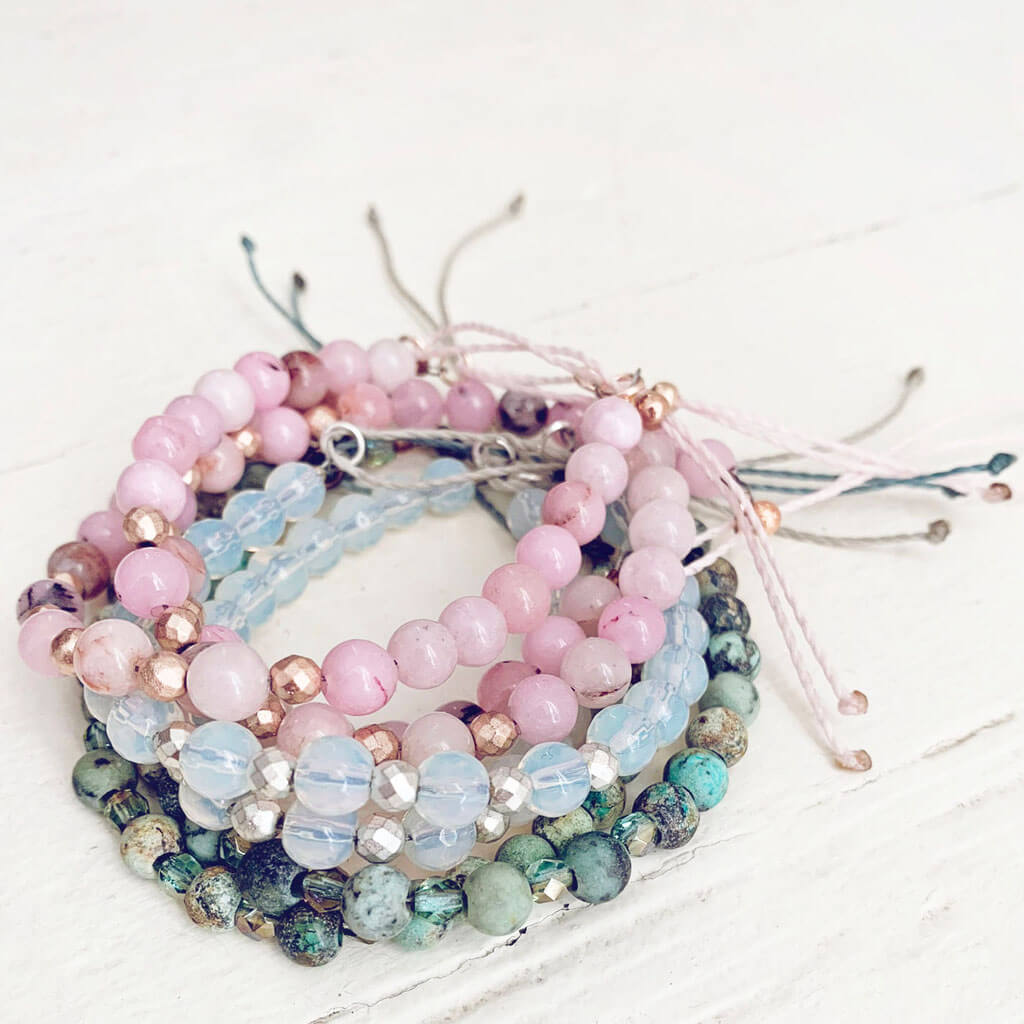 tiny treasure // mini gemstone bead stacking bracelets by Peacock & Lime