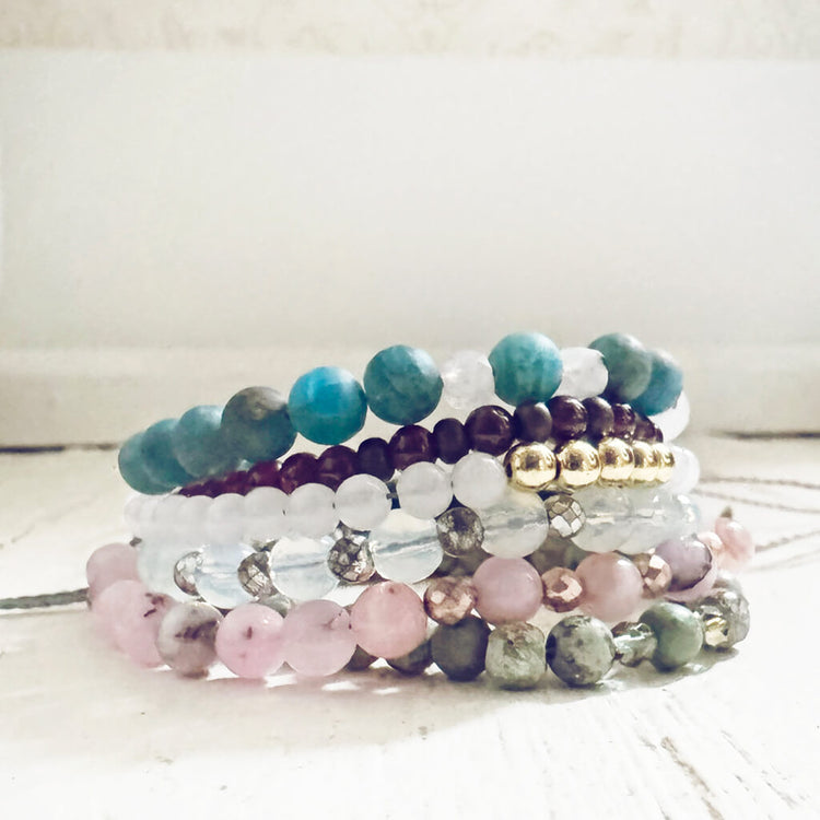 tiny treasure // mini gemstone bead stacking bracelets by Peacock & Lime