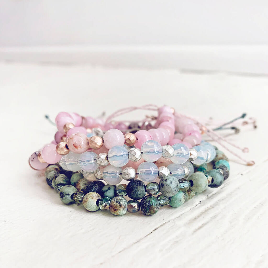 tiny treasure // mini gemstone bead stacking bracelets by Peacock & Lime