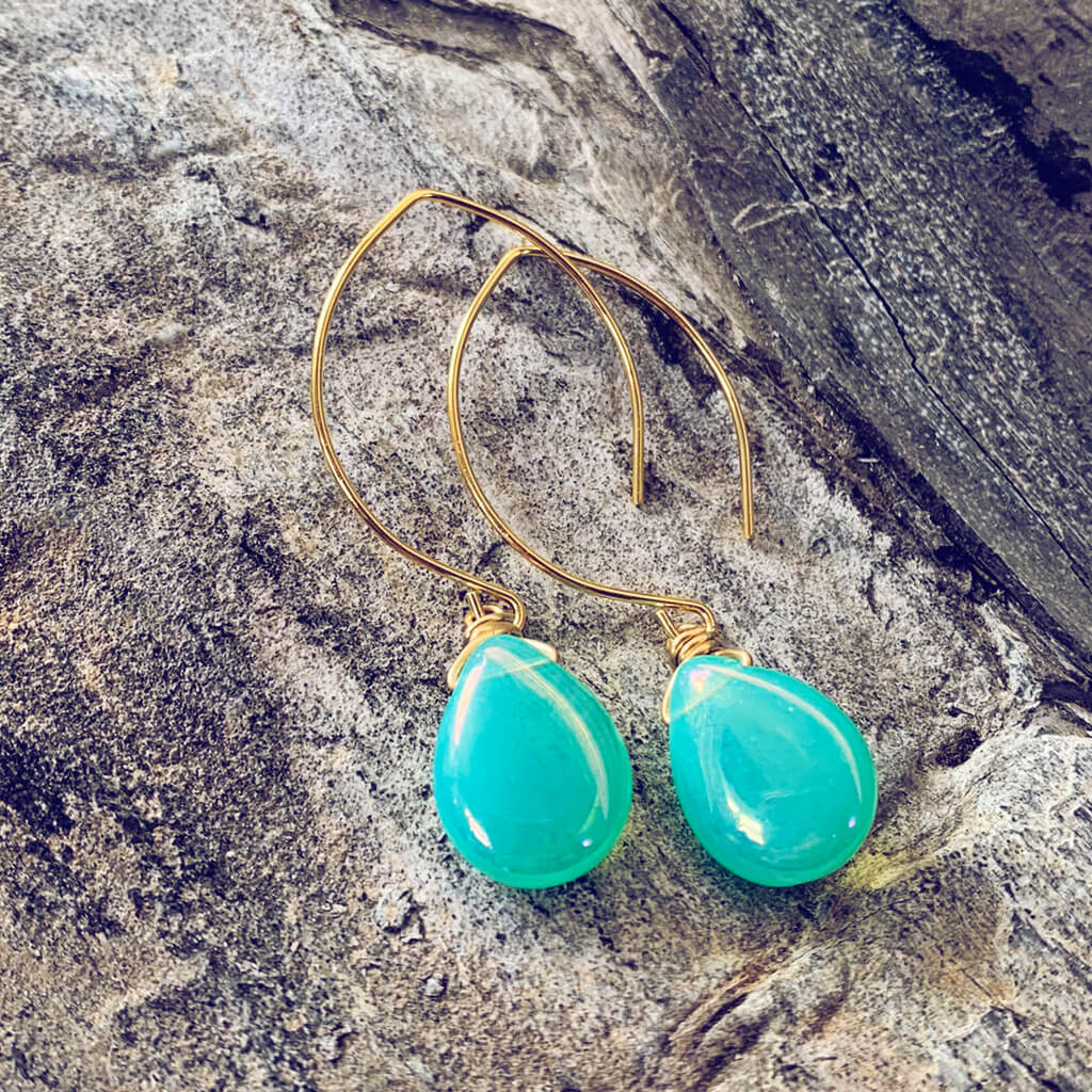 allure // czech glass teardrop earrings - island blue - Peacock and Lime